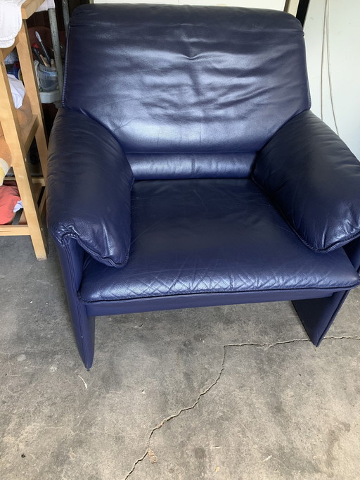 Fauteuil Leolux en cuir bleu