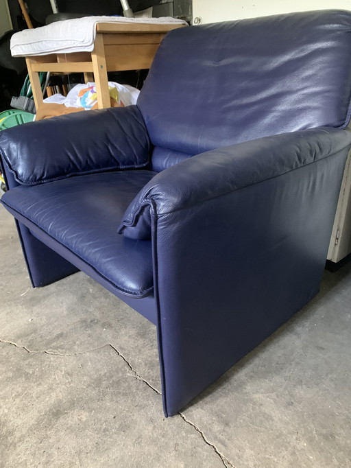 Fauteuil Leolux en cuir bleu