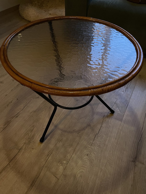 Image 1 of Table basse Rohé Noordwolde en rotin avec verre