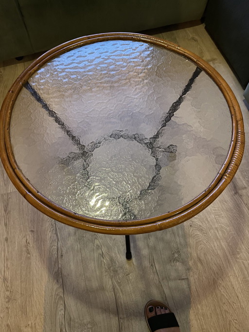 Table basse Rohé Noordwolde en rotin avec verre