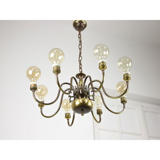 Image 1 of Lustre minimal en laiton vintage à 8 branches