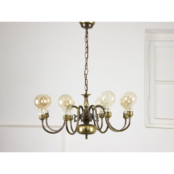 Image 1 of Lustre minimal en laiton vintage à 8 branches