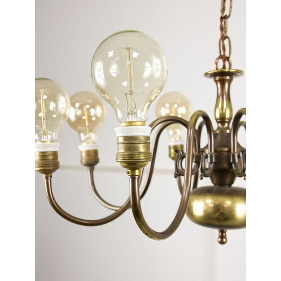 Image 1 of Lustre minimal en laiton vintage à 8 branches
