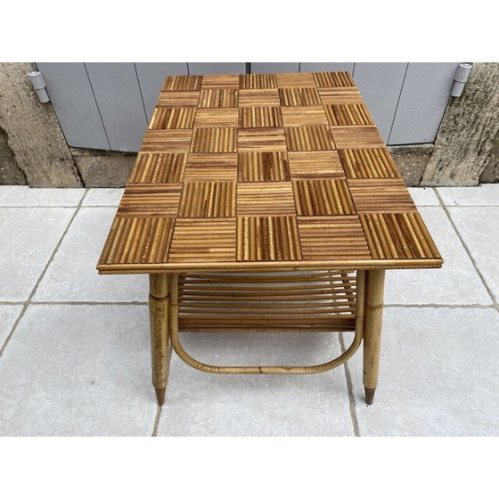 Image 1 of Table basse vintage en bambou fendu et rotin, 1960
