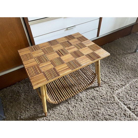 Image 1 of Table basse vintage en bambou fendu et rotin, 1960