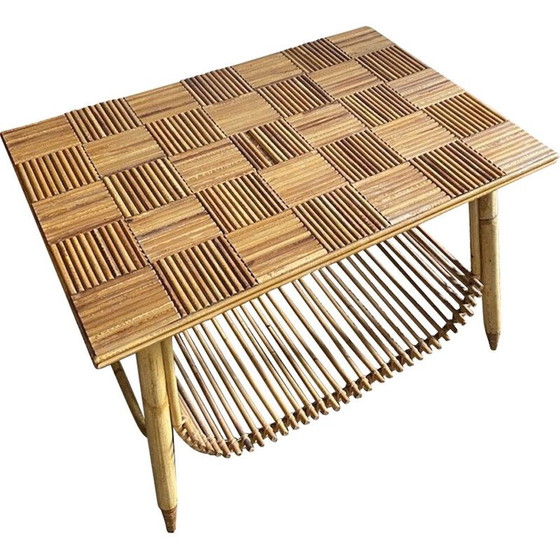 Image 1 of Table basse vintage en bambou fendu et rotin, 1960