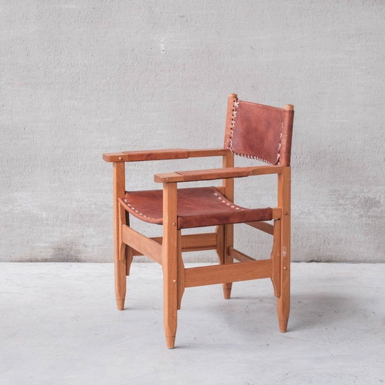 Image 1 of Paire de fauteuils vintage en cuir et bois, France 1970