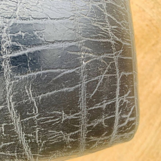 Image 1 of Ensemble de 4 chaises basses vintage en métal noir et skaï noir mat, 1980