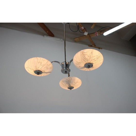 Image 1 of Lustre vintage art déco en chrome et verre "Napako", Tchécoslovaquie 1930