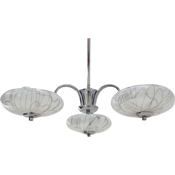Image 1 of Lustre vintage art déco en chrome et verre "Napako", Tchécoslovaquie 1930