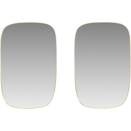 Paire de grands miroirs vintage en laiton doré, 1950