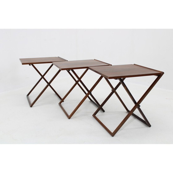 Image 1 of Meuble vintage avec 3 tables pliantes par Illum Wikkelso pour Silkeborg, Danemark 1960