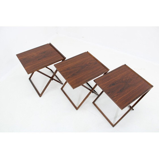 Image 1 of Meuble vintage avec 3 tables pliantes par Illum Wikkelso pour Silkeborg, Danemark 1960