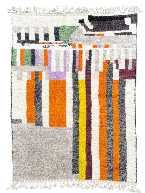 Image 1 of Tapis marocain moderne abstrait en laine orange