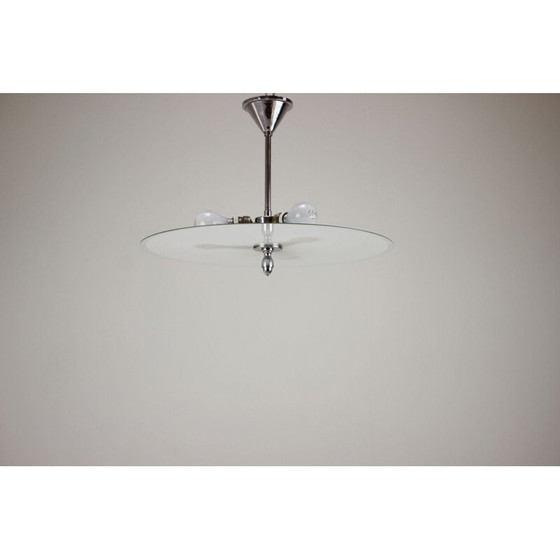 Image 1 of Suspension vintage art déco en métal et verre, Tchécoslovaquie 1930