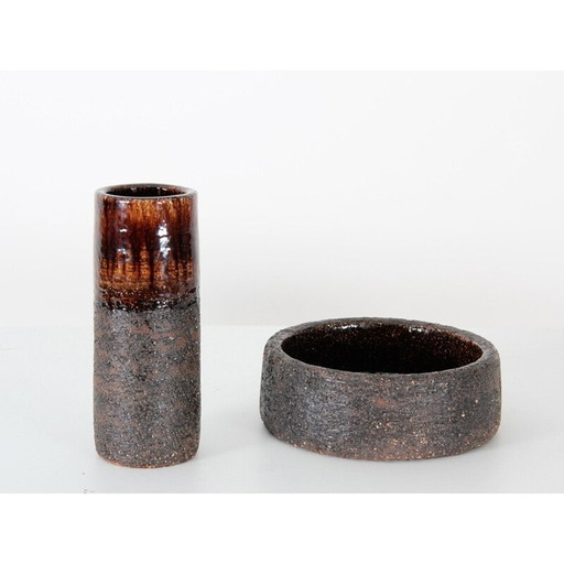 Ensemble de céramiques scandinaves, vase et bol vintage d'Ulla Kraitz, 1970