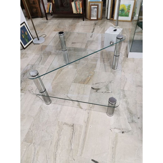 Image 1 of Table basse vintage "Marcuso" en verre et acier inoxydable par Marco Zanuso pour Zanotta