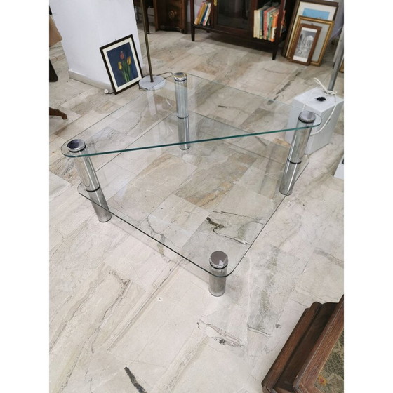 Image 1 of Table basse vintage "Marcuso" en verre et acier inoxydable par Marco Zanuso pour Zanotta