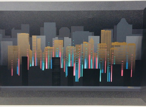 Grande peinture (152 X 102) : Skyscrappers par Franco (Usa) 80S