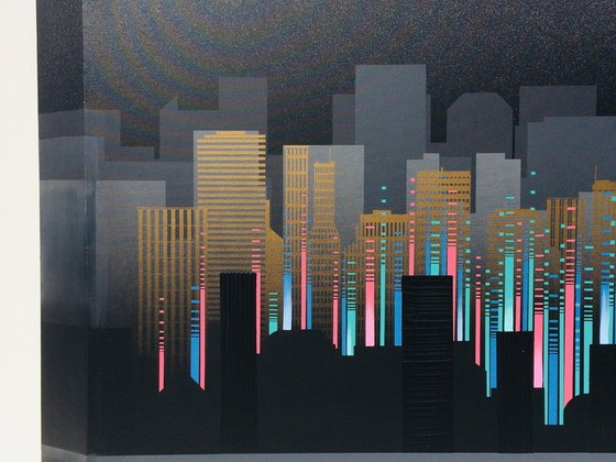 Image 1 of Grande peinture (152 X 102) : Skyscrappers par Franco (Usa) 80S