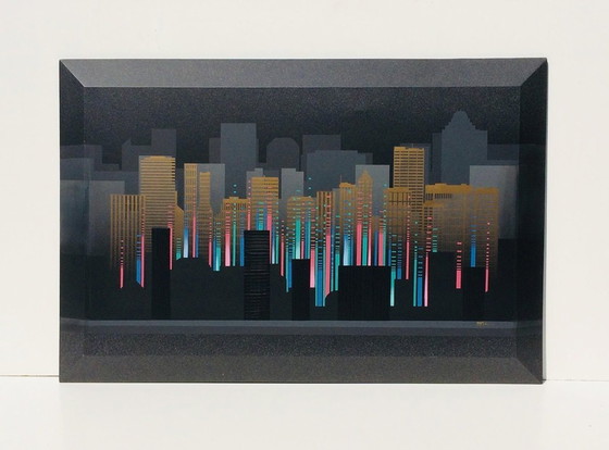 Image 1 of Grande peinture (152 X 102) : Skyscrappers par Franco (Usa) 80S