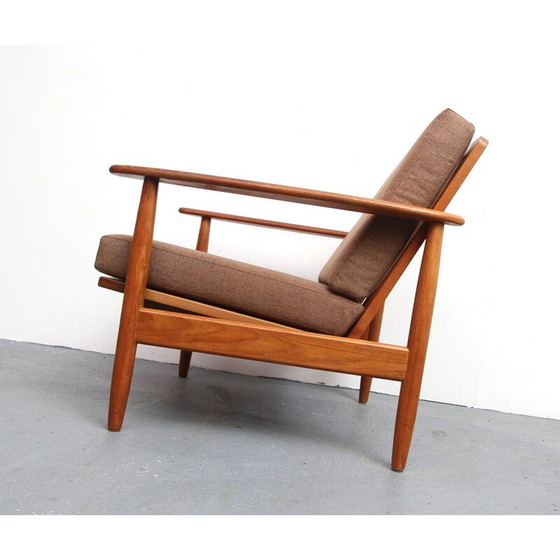 Image 1 of Fauteuil vintage en teck et coussins en marron - 1960s