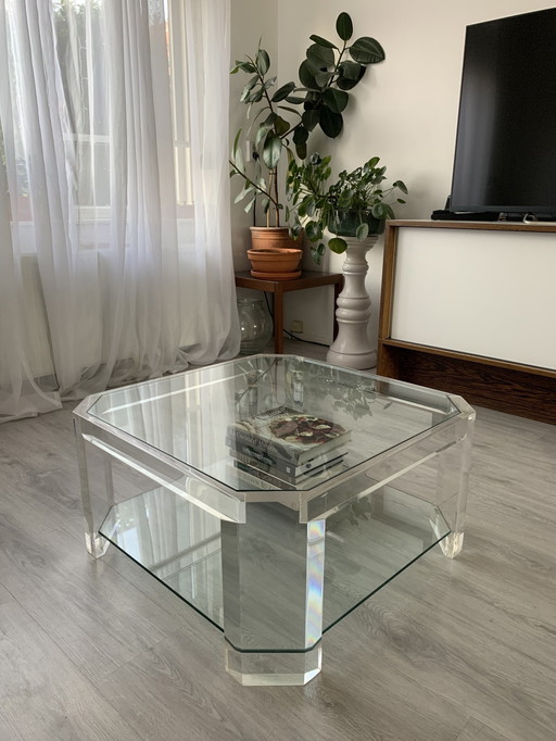 Table basse octogonale en lucite David Lange des années 70