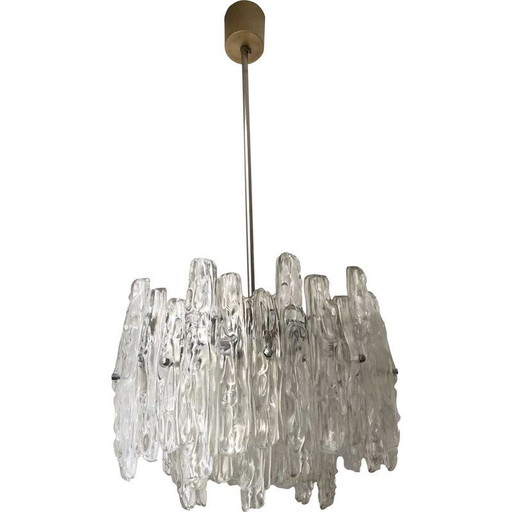Lampe suspendue vintage Ice frost par Jt Kalmar, 1970