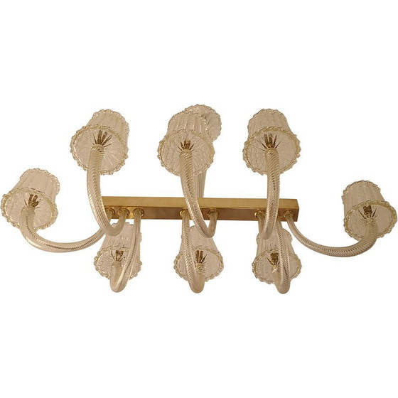 Image 1 of Lustre vintage en verre et laiton de Barovier, 1950