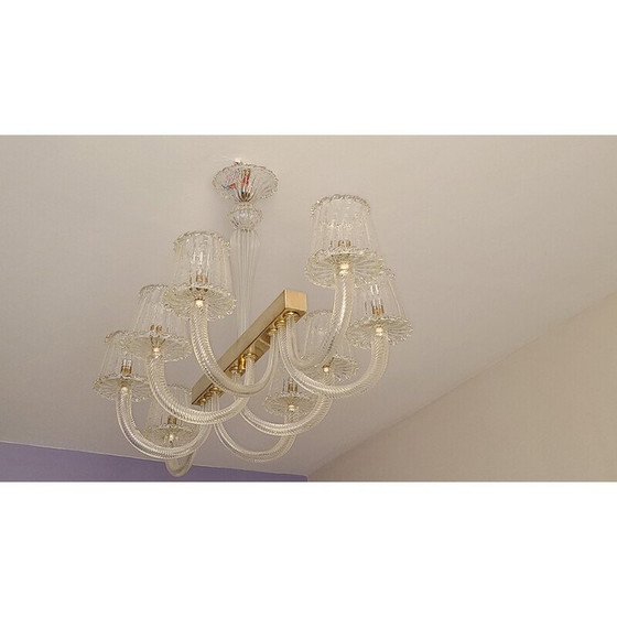 Image 1 of Lustre vintage en verre et laiton de Barovier, 1950