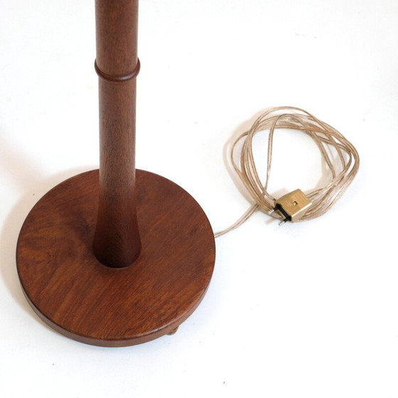 Image 1 of Lampadaire vintage en teck avec abat-jour en laine, Danemark 1960-1970