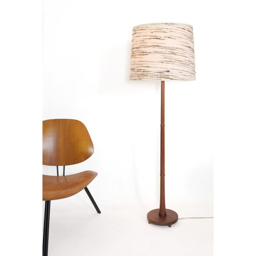 Lampadaire vintage en teck avec abat-jour en laine, Danemark 1960-1970