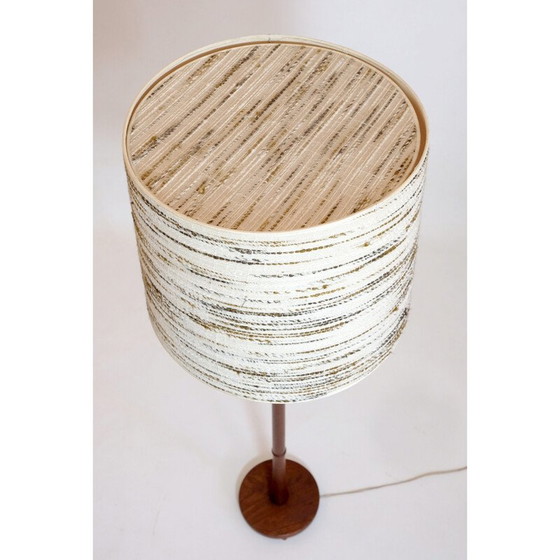 Image 1 of Lampadaire vintage en teck avec abat-jour en laine, Danemark 1960-1970