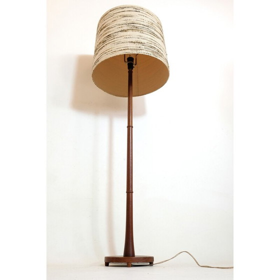 Image 1 of Lampadaire vintage en teck avec abat-jour en laine, Danemark 1960-1970