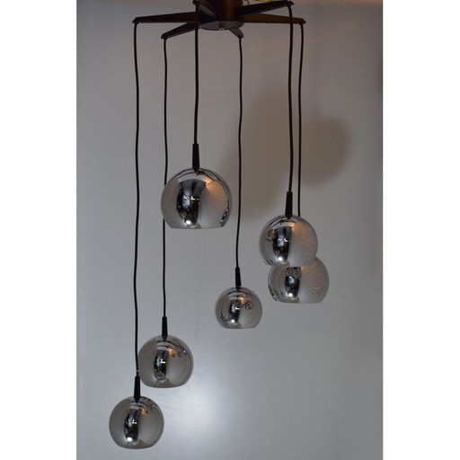 Lustre vintage avec 6 cascades chromées, 1970