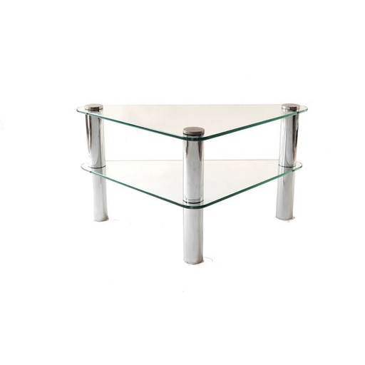Table basse triangulaire italienne vintage en verre et chrome, 1970
