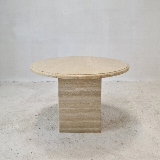 Image 1 of Table basse ronde en travertin, Italie 1980