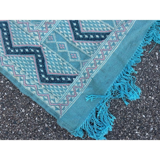 Image 1 of Tapis Kilim vintage en laine bleu vert, 1970
