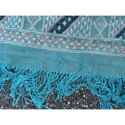 Tapis Kilim vintage en laine bleu vert, 1970