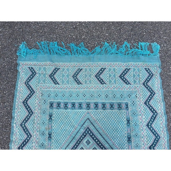 Image 1 of Tapis Kilim vintage en laine bleu vert, 1970