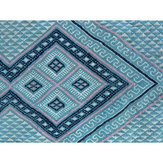 Image 1 of Tapis Kilim vintage en laine bleu vert, 1970