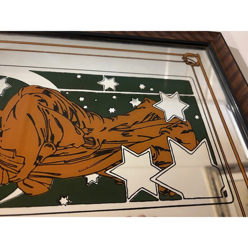 Miroir vintage à cadre en bois d'Alphonse Mucha, 1970