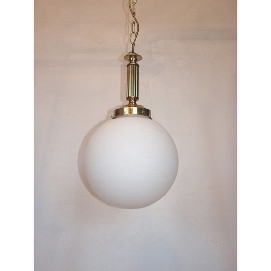 Image 1 of Lampe suspendue vintage en laiton et verre, 1960