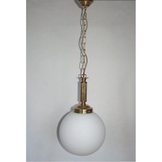 Image 1 of Lampe suspendue vintage en laiton et verre, 1960