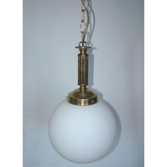 Image 1 of Lampe suspendue vintage en laiton et verre, 1960