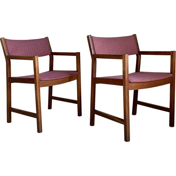 Image 1 of Paire de fauteuils vintage en chêne massif huilé et tissu par Borge Mogensen pour Søborg Møbelfabrik, Danemark