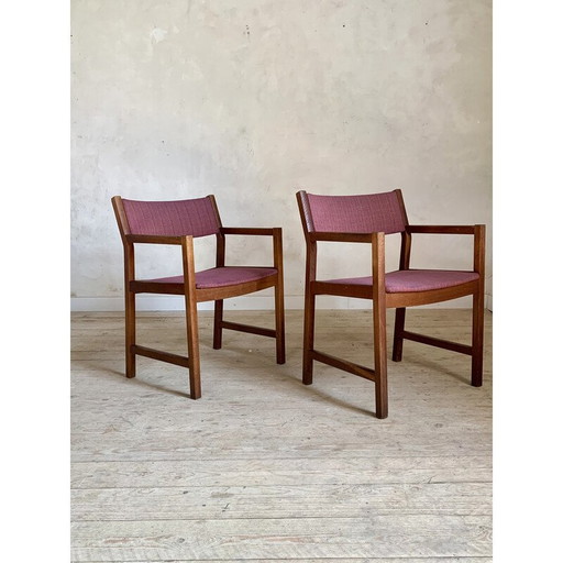 Paire de fauteuils vintage en chêne massif huilé et tissu par Borge Mogensen pour Søborg Møbelfabrik, Danemark