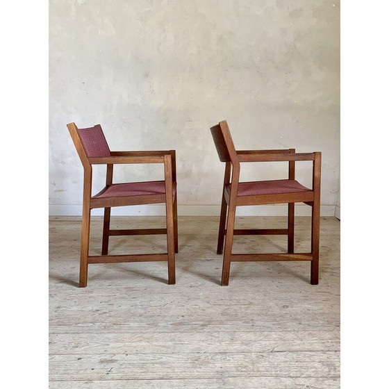 Image 1 of Paire de fauteuils vintage en chêne massif huilé et tissu par Borge Mogensen pour Søborg Møbelfabrik, Danemark