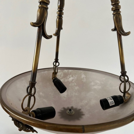 Image 1 of Lampe suspendue suédoise vintage en laiton et verre dépoli, 1970