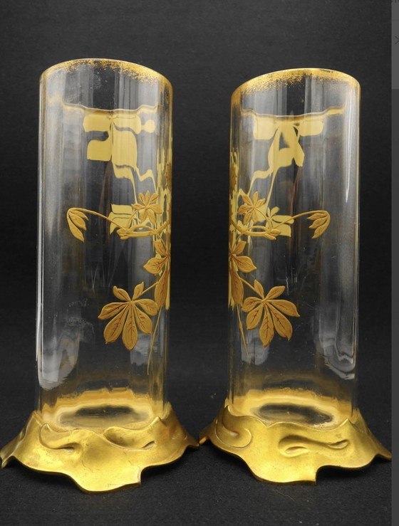 Image 1 of Baccarat - Paire De Vases Décorés D'Or En Cristal